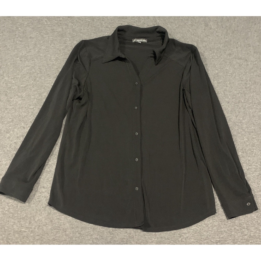Adrianna Papell Black Button Up Blouse Women's Size L - Long Sleeve Solid